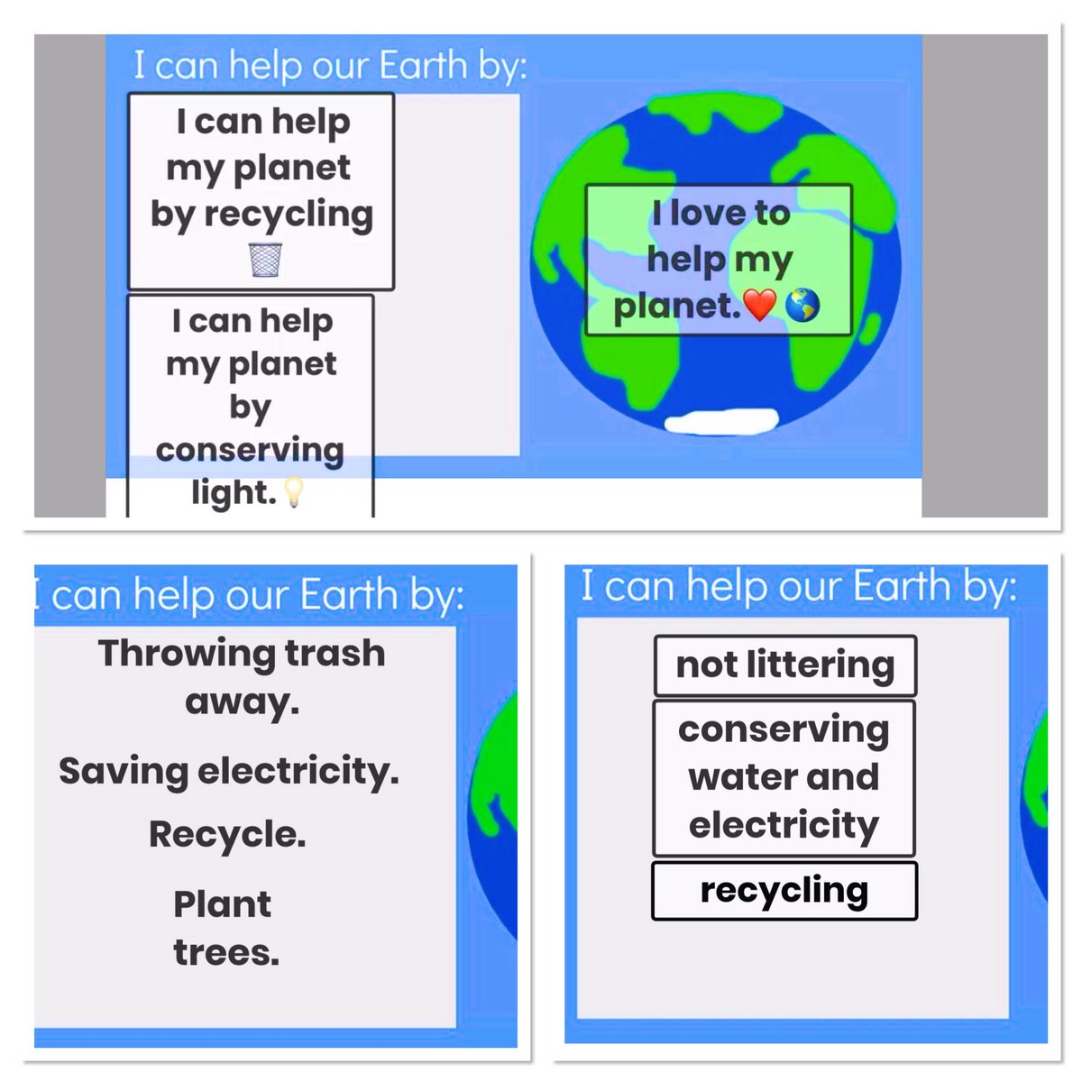 ArgumedoDual's tweet photo. Celebrating #EarthDay 🌎 with great choices to help our planet from my first graders. 
@NISDHowsman #Howsmanlegends #duallanguage https://t.co/SzXWgrM5SF