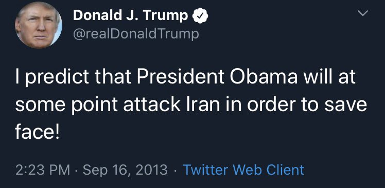 6/ Trump tends to project. He is now in a position with his approval rating dropping (even with a rally around the flag effect), and his re-election bid under way, like he claimed with Obama running for re-election in 2012. Trump thought about what a desperate president could do: