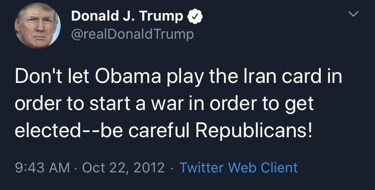 6/ Trump tends to project. He is now in a position with his approval rating dropping (even with a rally around the flag effect), and his re-election bid under way, like he claimed with Obama running for re-election in 2012. Trump thought about what a desperate president could do:
