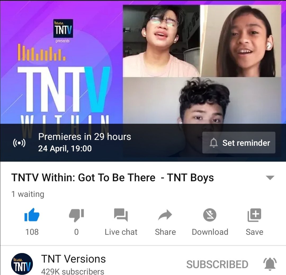 anchorsophia's tweet photo. #TNTVWithin
Got To Be There Cover by @thetntboys premieres on April 24, 2020 7PM on @TNTVersions YT channel

Save the date and subscribe! 
https://t.co/W5jh3e7yvi

#TNTBoys #MackieEmpuerto #KeiferSanchez #FrancisConcepcion https://t.co/55JTVdrhdy