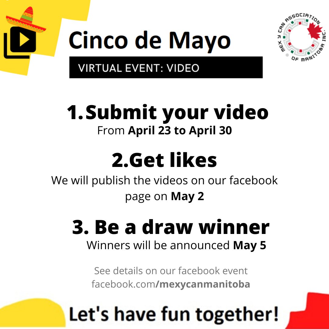 Be part of our #cincodemayo virtual event! Let's have fun #together! #winnipeg #manitoba ow.ly/IHS750zm5dY