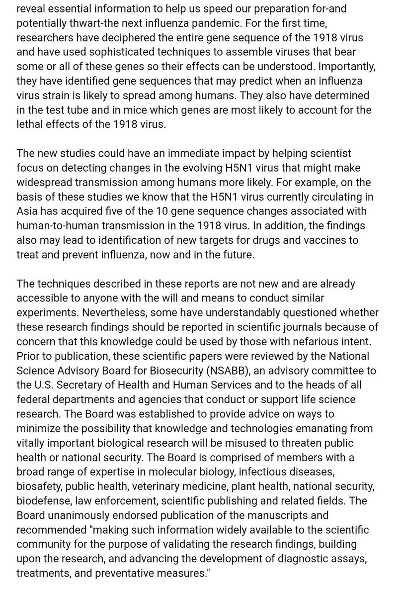 2. STATEMENTUnmasking the 1918 Influenza Virus:An Important Step Toward Pandemic Influenza Preparedness,Anthony S. Fauci, M.D., Director, National Institute of Allergy and Infectious Diseases, NIH andJulie L. Gerberding, M.D., M.P.H, Director, CDC