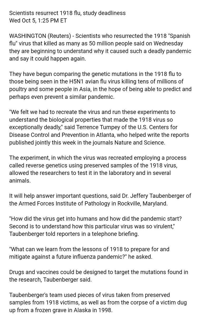 6. Scientists resurrect 1918 flu, study deadliness - Oct. 5, 2005