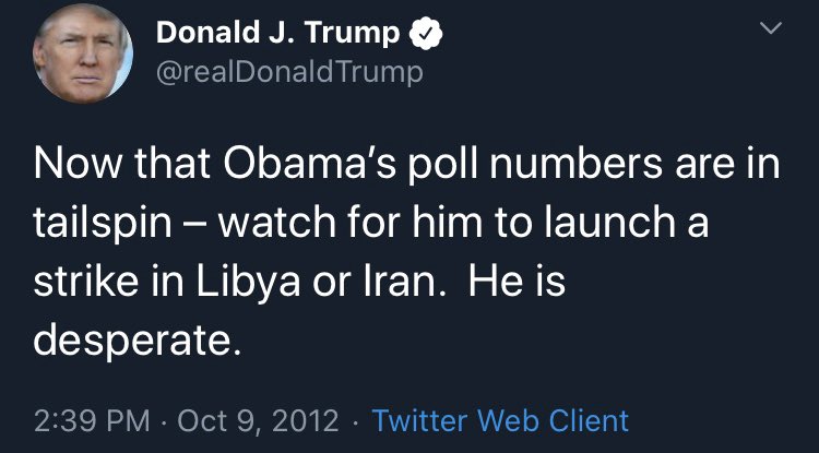 7/ As far as that tweet from Trump claiming that Obama’s poll numbers were in a tailspin, that was a lie. Obama was at 52% with Gallup for an Oct. 1-7 poll in 2012 and even right wing Rasmussen had Obama at 49%. Trump is at 43% with Gallup and 44% with Rasmussen right now.