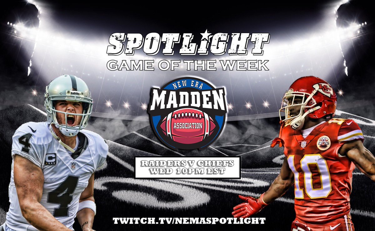 NewEraMadden's tweet photo. The Final Countdown!
We are less than an hour away from the kickoff of #NEMASpotlight where the Raiders take on the Chiefs looking to extend their division lead.
https://t.co/cPJfLALaMS
-
@MaddenAccord https://t.co/I9PMd3dZYi