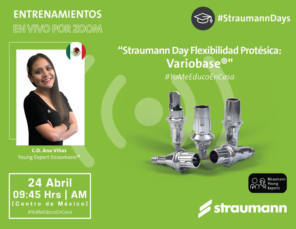 StraumannMX's tweet photo. Conoce más sobre nuestros aditamentos protésicos Variobase de mano de la especialista Annie Viñas que nos hablará sobre las distintas indicaciones de este producto.
Viernes 24 de abril |⏰ 09:45 am|➡️https://t.co/FmPGqcFnGZ
#YoMeEducoEnCasa #TimeForEducation #TogetherStrong https://t.co/bho84M1skY