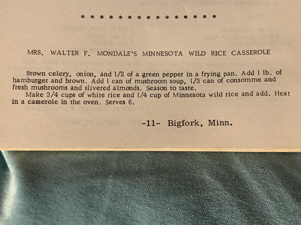 Last one for now... Joan Mondale’s recipe for Minnesota wild rice casserole....