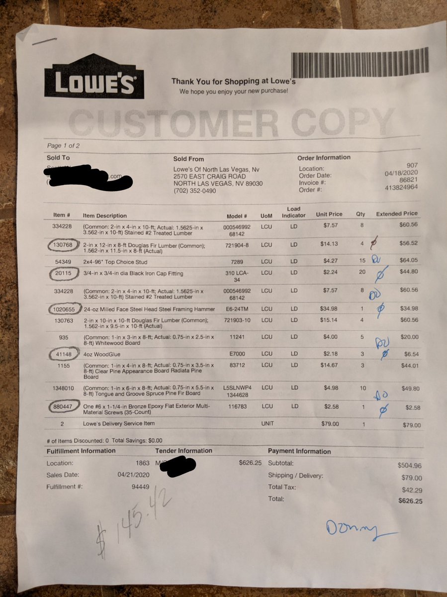 canucknnv's tweet photo. @Lowes I received a truck delivery yesterday and only received half the order. Today, I get an email from you saying "Great News Order Delivered" order complete. I've called the store and 800# with no help. Items circled on left not received. https://t.co/PKHigpbDbW