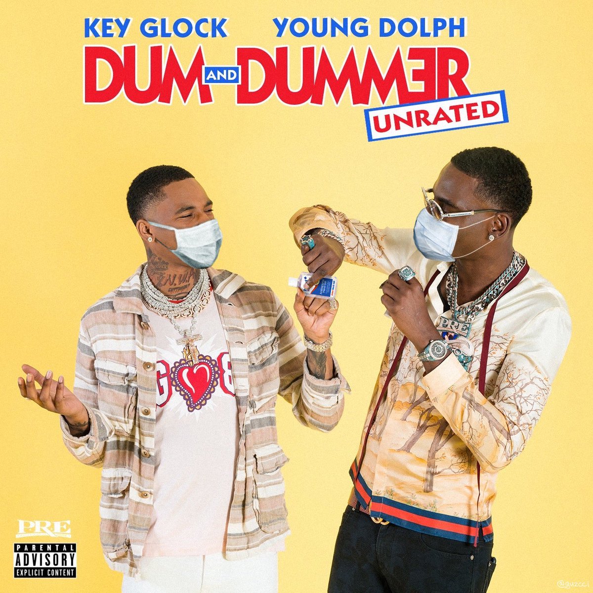 DRFDigest's tweet photo. Young Dolph really added face masks to all of his album covers 😂 https://t.co/nbUa9AslvS