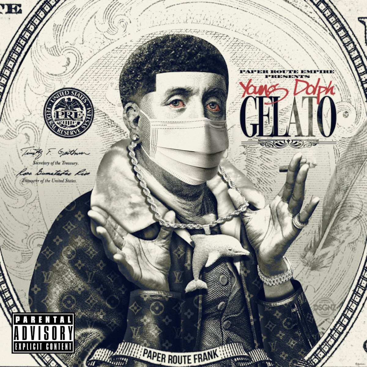 DRFDigest's tweet photo. Young Dolph really added face masks to all of his album covers 😂 https://t.co/nbUa9AslvS