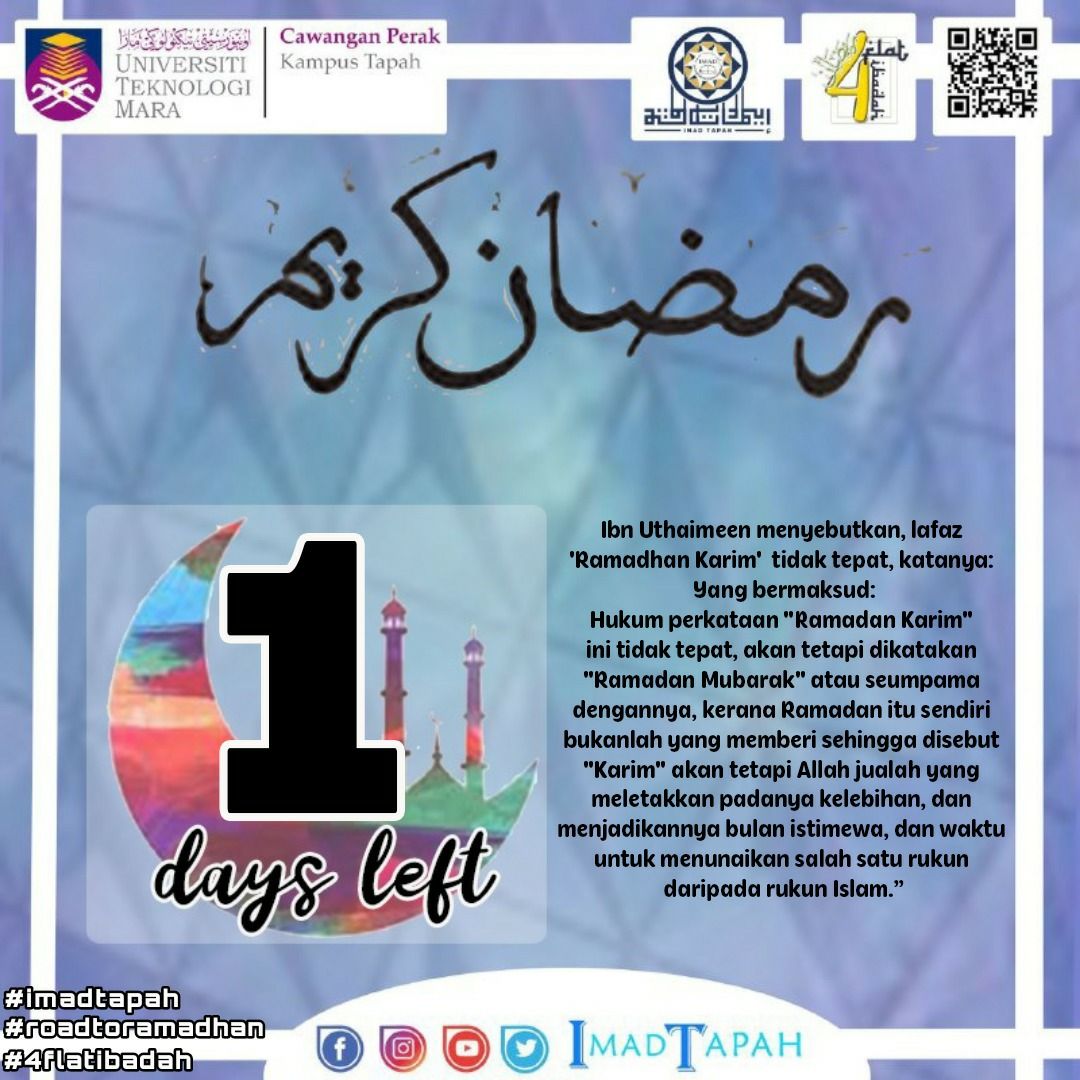 IMADTAPAH's tweet photo. π Road to Ramadhan 1441Hπ
1 Day Left
Menuju Mukmin Professional
#RoadToRamadhan π
#Tashabarnyaa! π€©
#Ramadhan4FlatIbadah π https://t.co/fg29tCIW2o