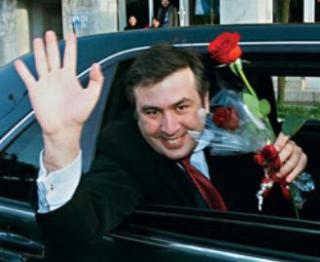 In the 2003 Rose Revolution, he brought down Georgian President Shevardnadze in a non-violent revolution  http://news.bbc.co.uk/2/hi/4532539.stm ---2/10---