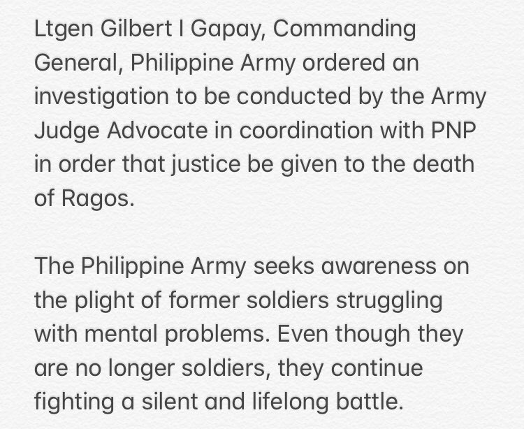 ANCALERTS's tweet photo. READ: The Philippine Army has ordered an investigation on the killing of former soldier Winston Ragos. | via @JervisManahan https://t.co/PNSXCPCPoh