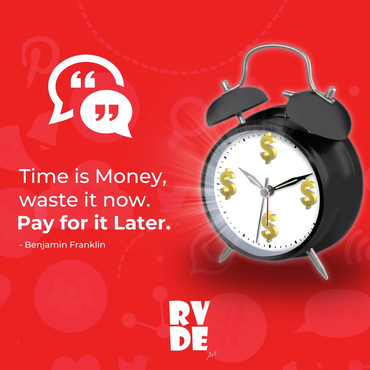ArtRvde's tweet photo. Time is a valuable resource you should not waste, therefore it's better to get things done as soon as possible to reap success in the near future.
#nowastingtime #startnownottomorrow #beproductive #successmindset #stayaheadofthegame #thinkbig #business #successmindset #rvdeart https://t.co/y7kNd7bHZV
