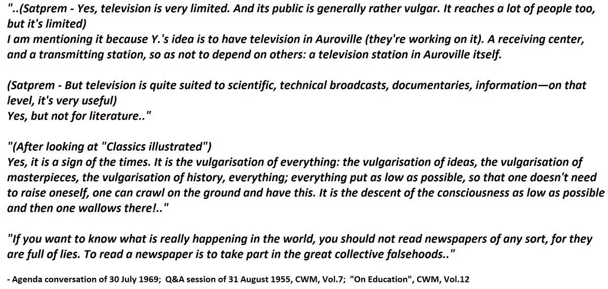 11.3) The Limitations of Other Media (from the Mother's conversations and writings)