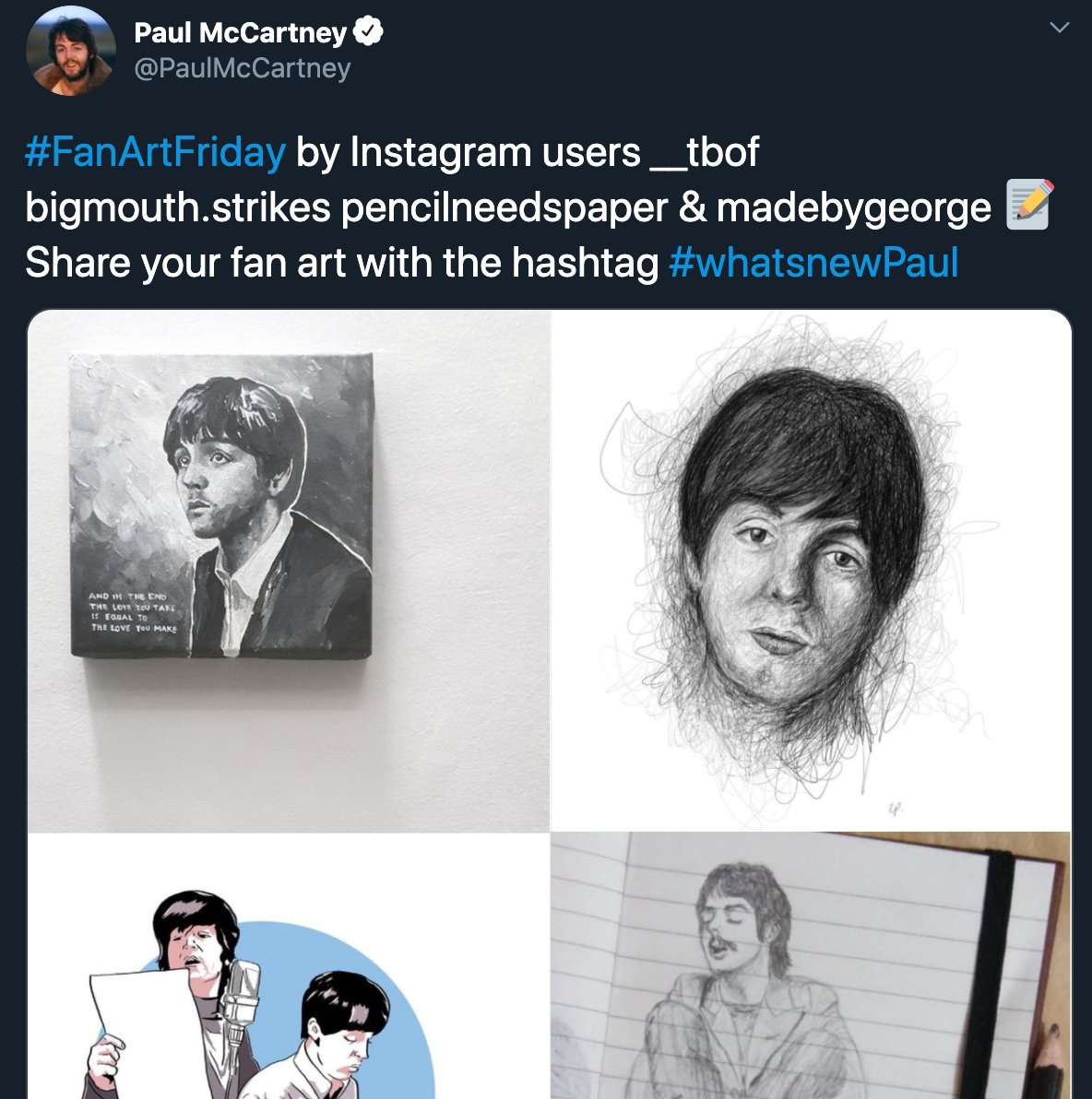 remember paul used to repost fanart every friday (george's account would do this too)