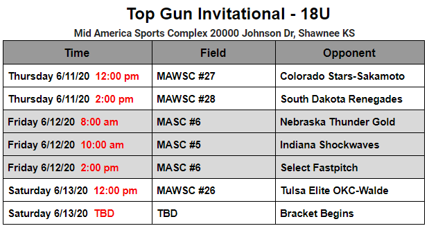 TGASciara's tweet photo. Top Gun Invite schedule for our 18 Gold team.  Last season we took third, losing only to the eventual champions @ejonesrockchalk.  This year we match up early in pool. 

#TopCompetition #PowerPools #NoGamesOff https://t.co/n6WmFN2KLn