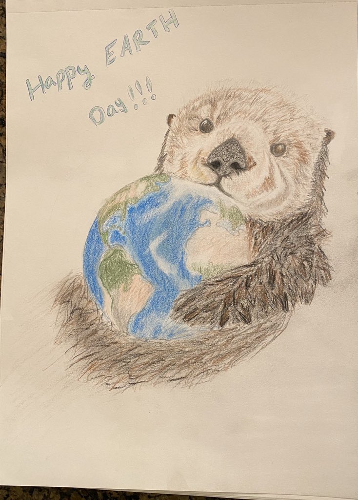 Garcia_Lori's tweet photo. @shedd_aquarium My daughter says she drew this because she loves how playful and adorable otters like Kiana are whenever we visit them. She loves Earth Day as it’s also her birthday 🎂 #EarthMonthIn #EarthDay2020 #EarthDayBirthday https://t.co/qGanZTawz4