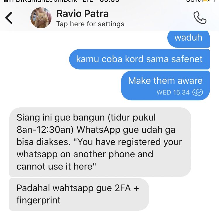 Kemarin siang Ravio beritahu saya, selain WA dihijack, dia juga menerima panggilan telpon dari nomor2 yang tidak ia kenal. 
Kita lihat saja sebentar lagi, pertunjukan drama apa yang akan digelar aparat

#bebaskanravio