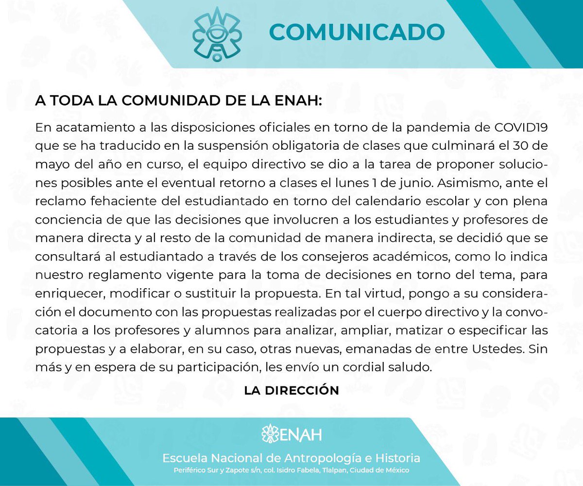ENAHoficial_dif's tweet photo. Compartimos información sobre las acciones y propuestas:

- Propuestas de reprogramación de actividades ante la emergencia: https://t.co/rLMgdUQuV8

- Solicitud de propuestas de ajuste al Calendario Escolar dirigida a los Consejeros Académicos: https://t.co/LY5VbPwhsO https://t.co/opd9Ue87lH