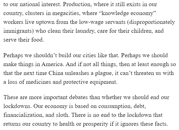 His intro (left)? Perfect. There should always be room for a discussion about long-term priorities. Questioning the extent to which it would be wise to ensure (subsidize?) domestic production (right)? That's a good question!