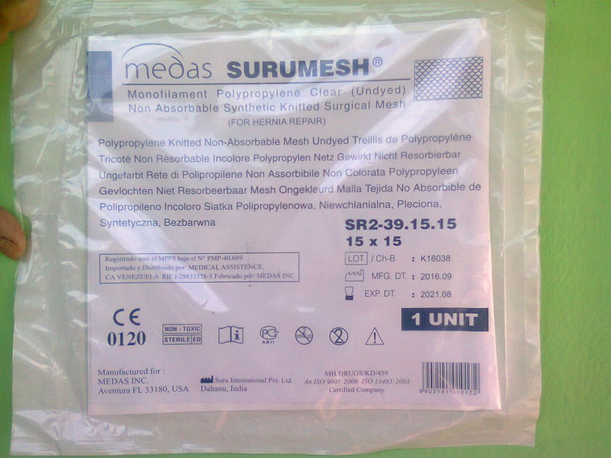 En venta: Malla quirúrgica de punto sintética no absorbible transparente de prolipropileno monofilamento- (para reparación de hernia) Info: al 0424 3236655