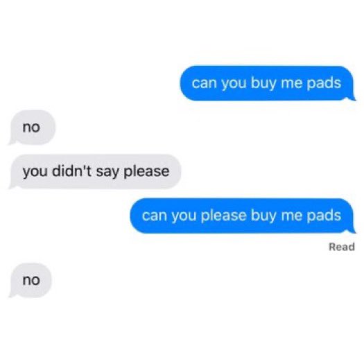 the x-men as “can you buy me pads” text messages thread