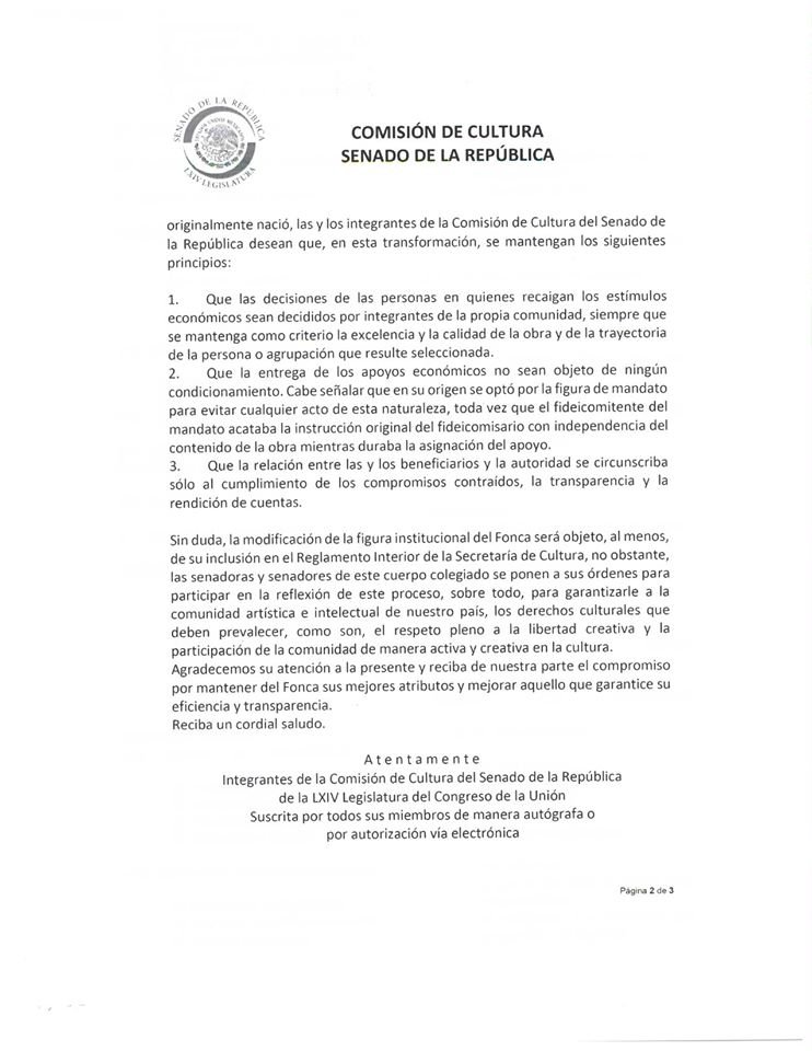 Tovarichmx's tweet photo. Carta del @senadomexicano a la titular de la @cultura_mx A mi ver, faltó pedir la NO regresividad, no solo del monto económica con el que contaba el @FONCAMX sino en la otorgación de cada apoyo; porque ahora se hace más, con menos de lo que se tenía. Ah y #YaPagame
@MOCCAMEXICO https://t.co/B7iJmHrlN6