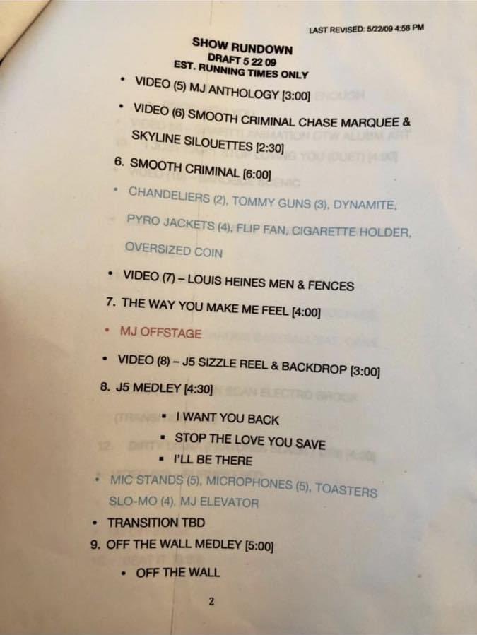 The actual setlist as of may 22 2009. A month a 3 days prior to Michael dying.