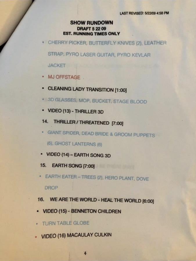 The actual setlist as of may 22 2009. A month a 3 days prior to Michael dying.