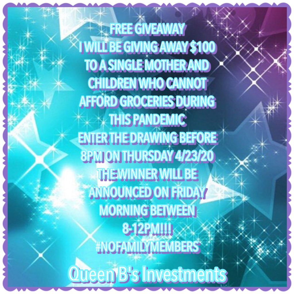 CocoYourQueen's tweet photo. FREE GIVEAWAY FOR A SINGLE MOTHER👩👦👦👩👧👧👩👦👩👧👩👧👦 📢📢📢SHARE WITH FAMILY AND FRIENDS🤗🤗MY COMPANY @QueenBsInvestm1 IS HERE TO ASSIST DURING THIS PANDEMIC WITH A TOKEN OF LOVE 💕💕💕💕🙏🏽 #LIMITEDOFFER #READINSTRUCTIONS👇🏽 #NOFAMILYMEMBERS🙋🏽♀️ (IT WILL BE VIA CASH APP OR ZELLE)💕🤗🙋🏽♀️🙏🏽 https://t.co/9racHLOCsT