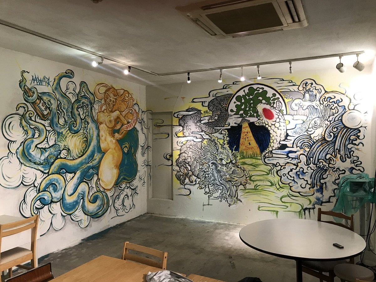 ʞɹɐʍoɯ على تويتر ドラゴンの日 龍描いたのこれしか無かった 去年の6月大阪にて 半分ライペの壁絵