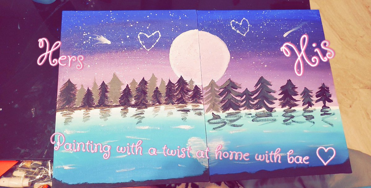cosmicblurs's tweet photo. So since today was our 7 year anniversary we decided to bring painting with a twist to Quarantine! We bought paint supplies and found the picture tutorial online and it ending up coming out really well! #workofart #painting #love #couplesgoals #anniversary #wetried #itlooksgood https://t.co/xoKru0udqD