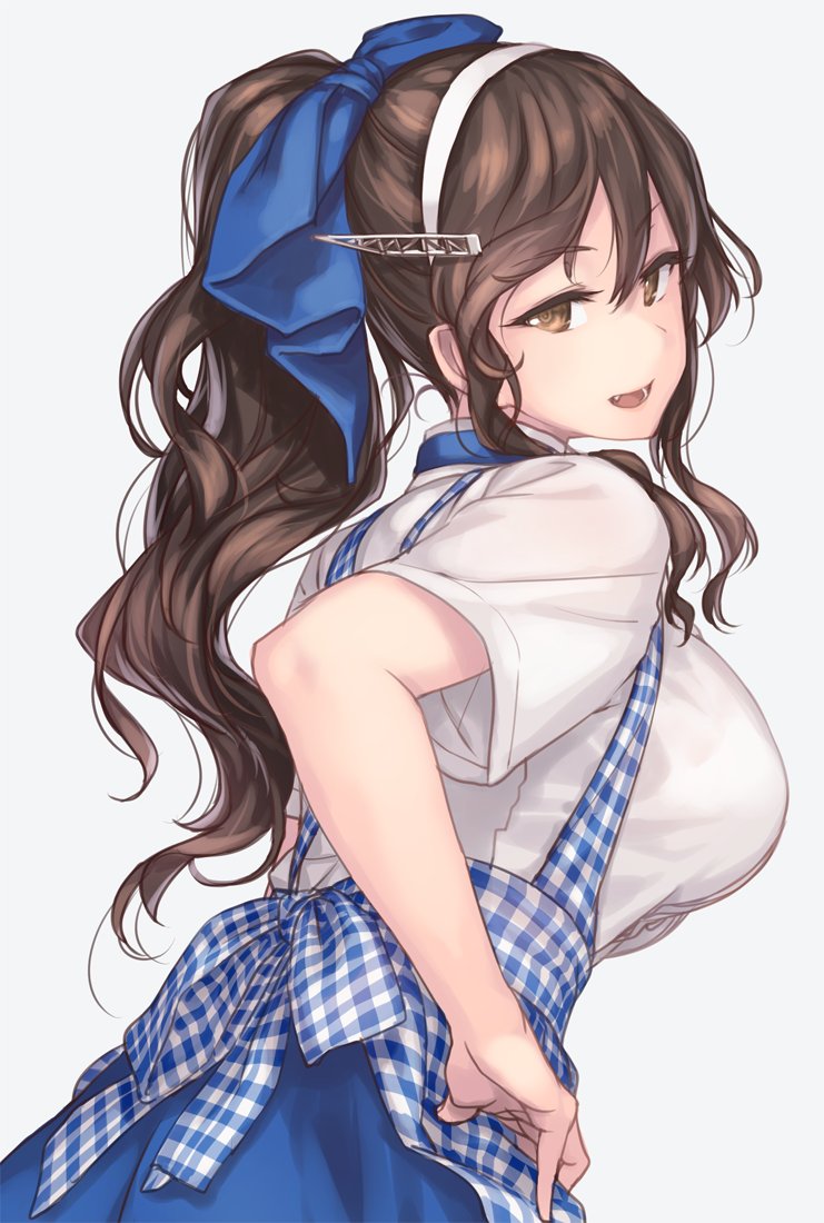 ashigara (kancolle) 1girl solo long hair brown hair breasts ponytail skirt  illustration images