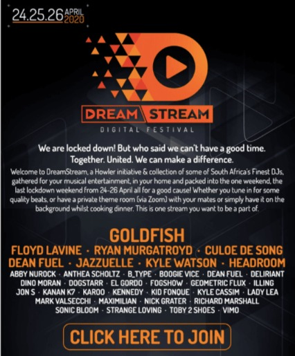 FRI 24 - SUN 26 APRIL | <a href="/HowlerApp/">HowlerApp</a> presents #DreamStream ft <a href="/GoldFishLive/">GoldFish</a>, <a href="/DeanFUEL/">DEAN FUEL ⚡️</a>, @FloydLavine, <a href="/kylewatsonmusic/">Kyle Watson</a>, <a href="/TheRealMurgs/">Ryan Murgatroyd</a>, <a href="/Headroomusic/">headroomusic@gmail.com</a> and many more.

Ticket Price:  a donation of your choice
Get it here:  bit.ly/2yyqio2
#SaveOurScene