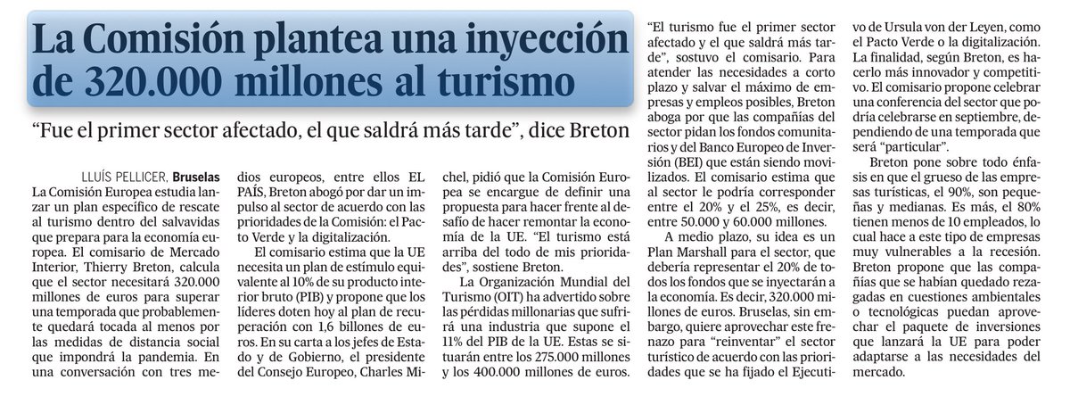 Y esto ¿cómo irá? ¿Esos fondos se repartirán entre posibles turistas para fomentar que viajen y se animen a gastar? (El País 23.04.2020)