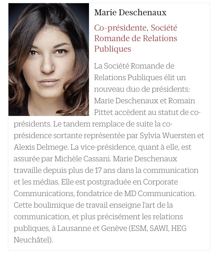 md_comm's tweet image. Merci à @PME_Magazine pour ce joli clin d’œil dans la rubrique Trajectoire.
#RelationsPubliques #SRRP @SRRP 
pme.ch/trajectoires