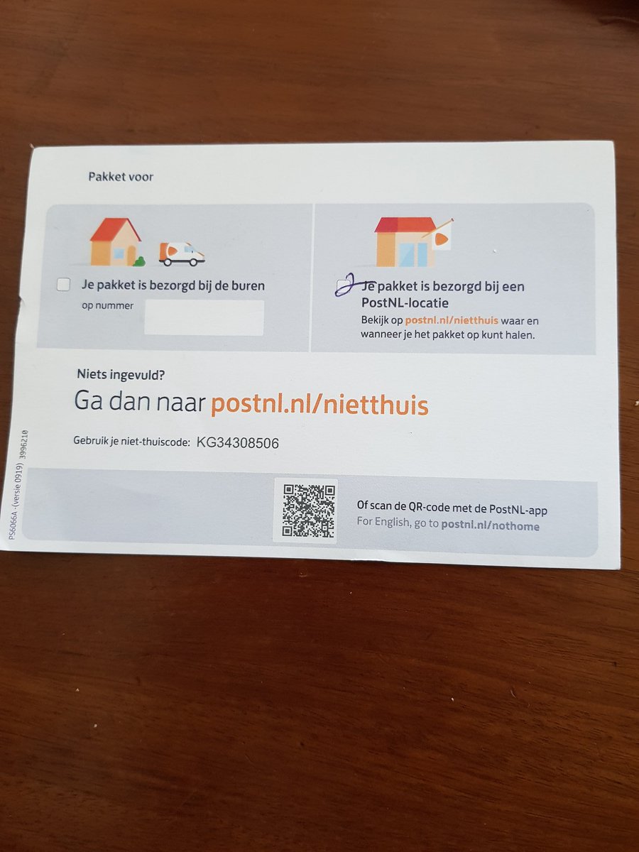 Moeten we van onze premier thuisblijven en dan gooit <a href="/PostNL/">PostNL</a> dit soort briefjes in de bus als je even de bel niet hoort...