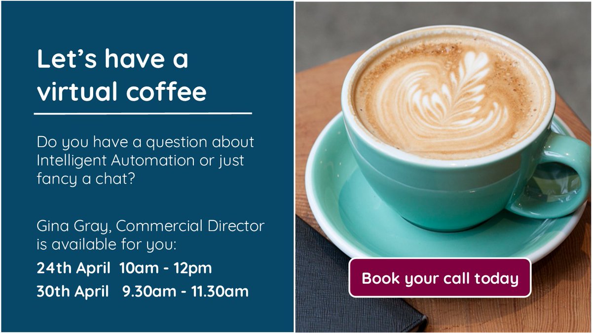 Celaton’s Commercial Director, Gina Gray would love to speak to you. Do you have any questions about Intelligent Process Automation or just fancy a chat? Get in touch to book your call. lnkd.in/gzxYuwr #IntelligentAutomation
