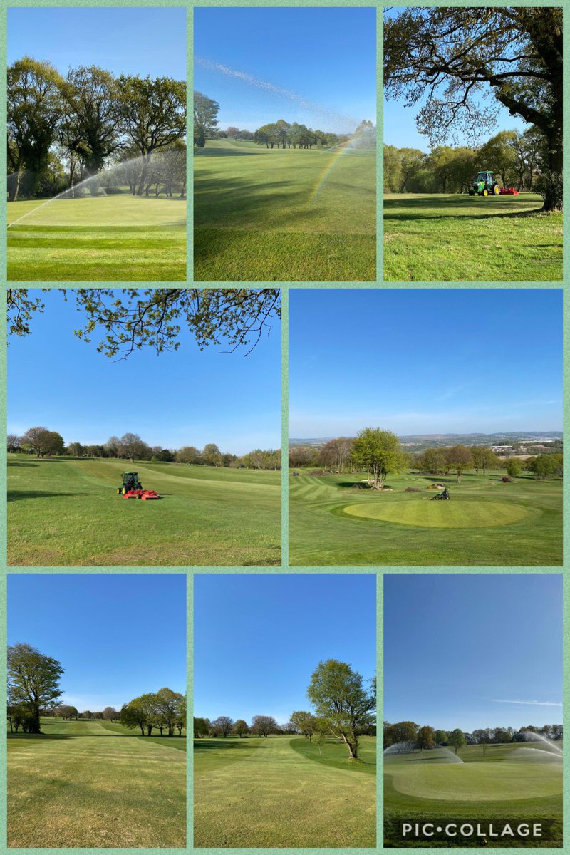 BrynMeadows's tweet image. The golf course is in good shape as we continue our essential maintenance during lockdown. 15th  and 13th⛳️ having water, our new John deer 🚜 making light of the rapid growing fairway and 18th ⛳️ having her collars cut. Keep safe everyone 🌈