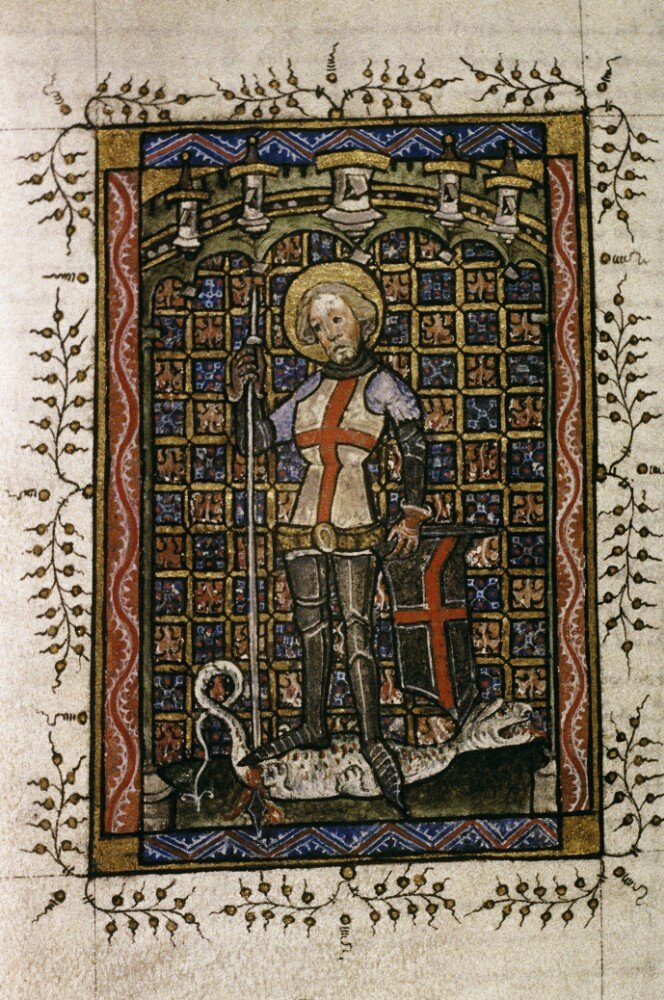 And another puzzle to assemble here  https://jigex.com/t5JS"... (Bodleian Library Ms Lat. liturg. f. 3) of St George CRUSHING a baby dragon with his huge weight. For shame!!   #ProtectDragonsFromGeorge   #stgeorgesday2020
