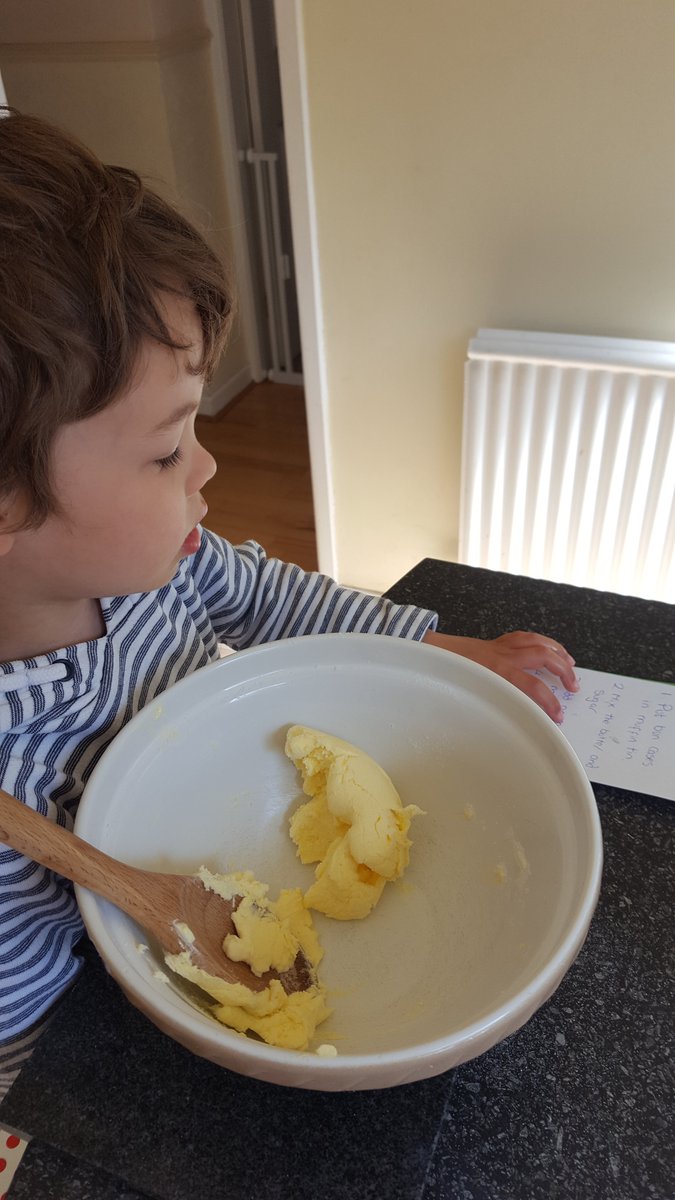 StBsButterflyR1's tweet photo. James O (Rec) has been baking cakes. He sounded out the words to read the recipe, measured out the ingredients and mixed them together with a bit of help from his Mummy.  He and his sister Isla loved eating them when they were cooked ! Well done James x https://t.co/sxIOva4w1f