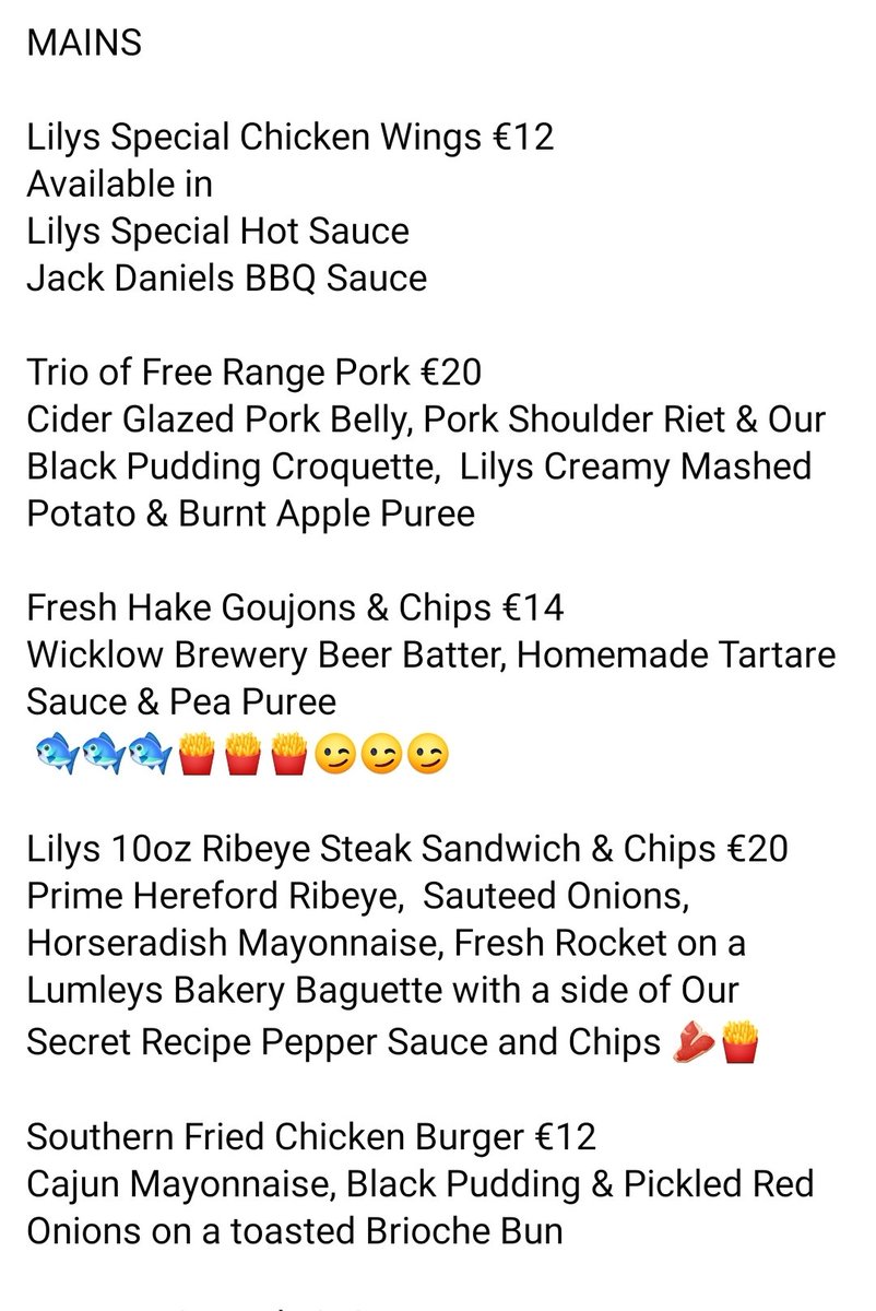 OnLilys's tweet photo. Thursday Gourmet Takeaway Menu now with @WWolfBrewery Bottles available for Takeaway with your order #LilysGourmetTakeaway #LetUsLookAfterYou #WicklowFood #FromLilysWithLove #PivotAndAdapt #wicklowwolf https://t.co/0A4bBb9i2v