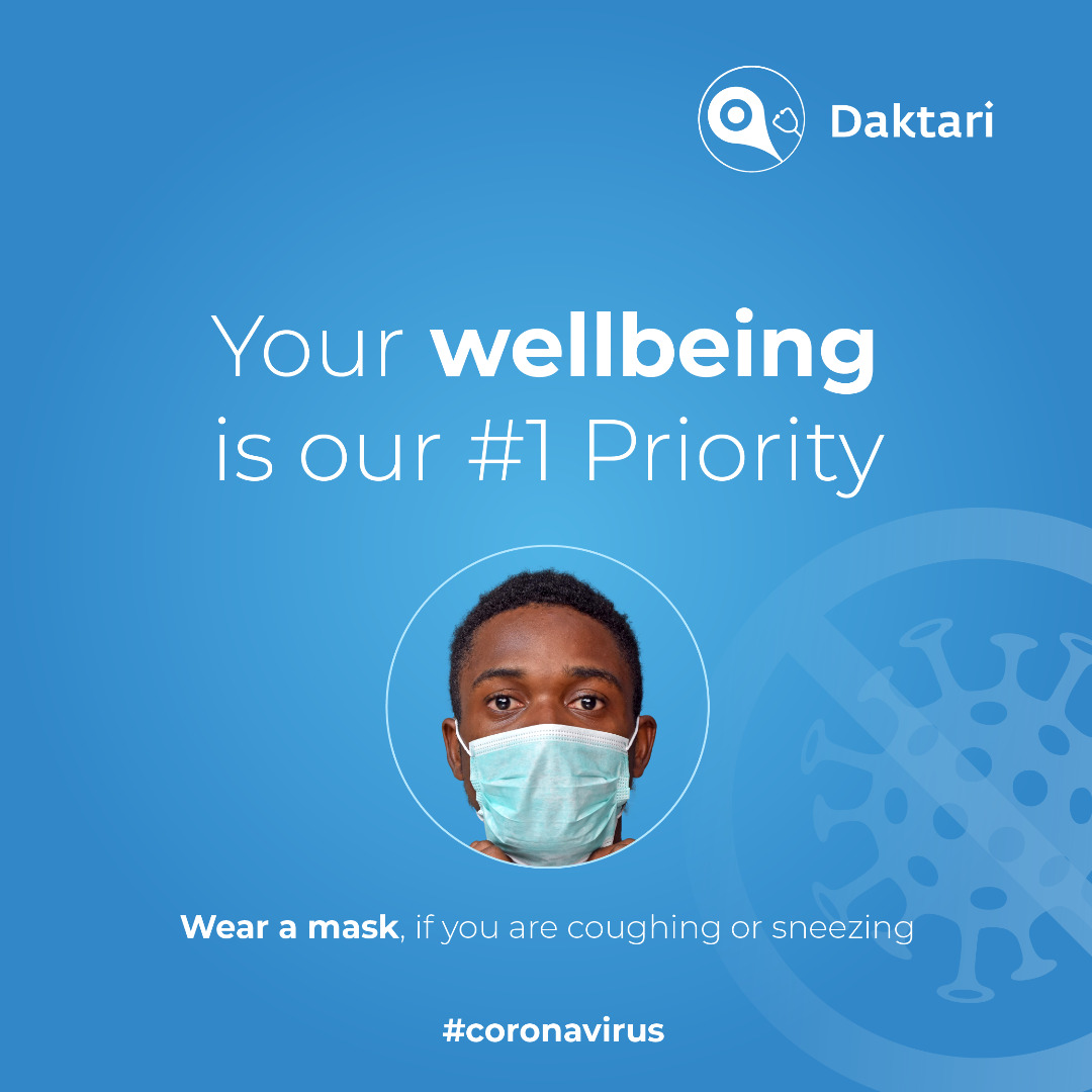 daktariapp's tweet photo. Wear mask if your coughing or sneezing.
.
.
Download @daktariapp on your smartphone.
.
#daktariapp #healthtip #bookappointments #daktari https://t.co/J3kB3z5QVE