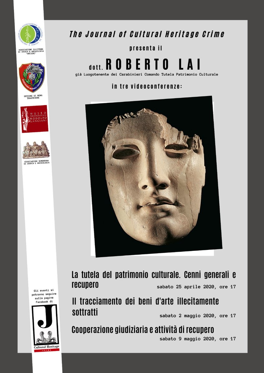 📌 Dal #25aprile abbiamo il piacere di ospitare #RobertoLai, già Luogotenente dei <a href="/_Carabinieri_/">Arma dei Carabinieri</a> TPC, per un ciclo di tre videoconferenze su tutela del #patrimonioculturale, traffici e cooperazione giudiziaria 🏺

⏰ Ore 17
📺 Dalla nostra pagina #Facebook facebook.com/Journalchc/