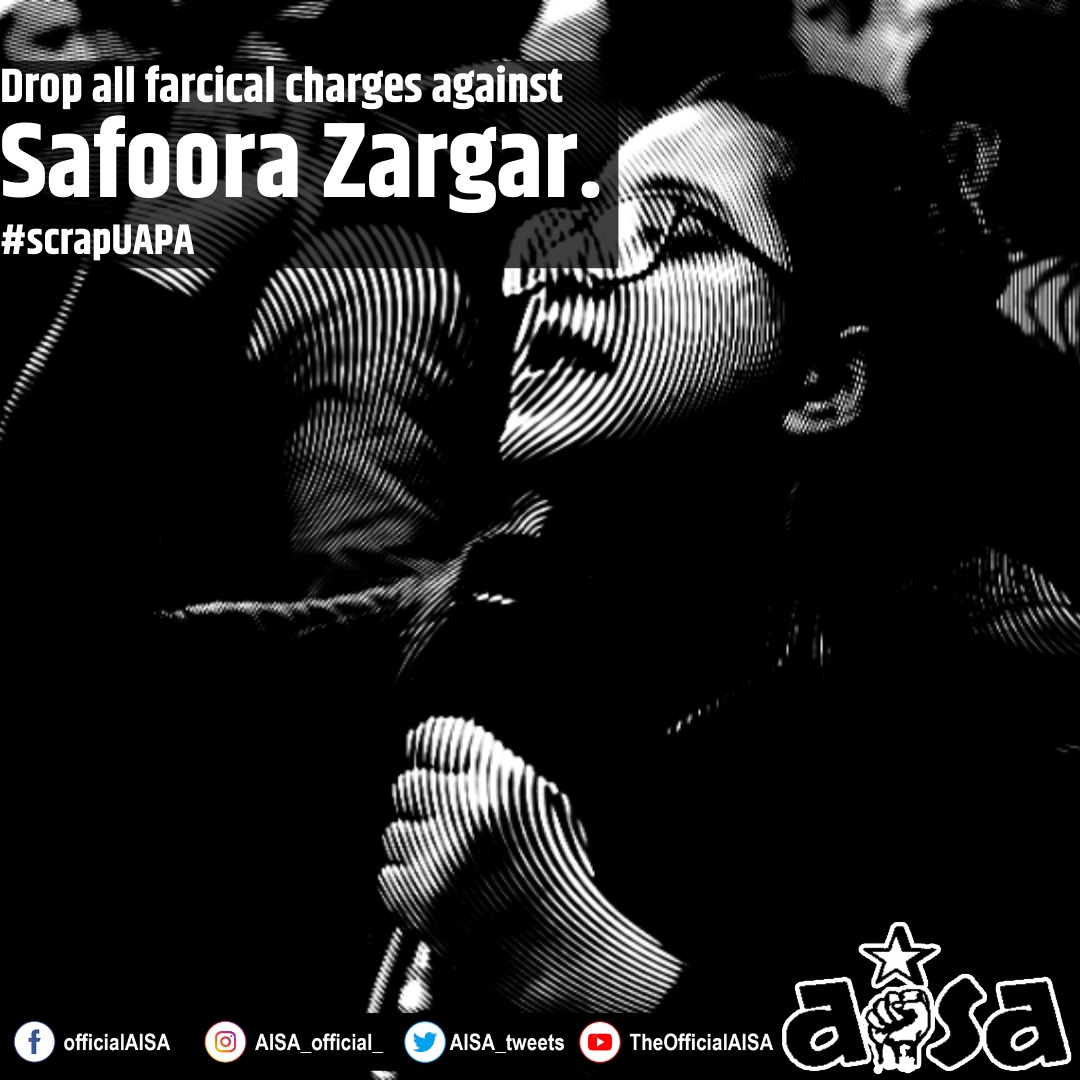 AktaristaAnsari's tweet photo. Safoora Zargar has always been a democratic voice in the university, from being a student leader to being of the Muslim community she has always been at the forefront, this is what this govt Fears.Jamia VC must demand her immediate release.
#JamiaVCChuppiTodo https://t.co/wvHmZPmxRb