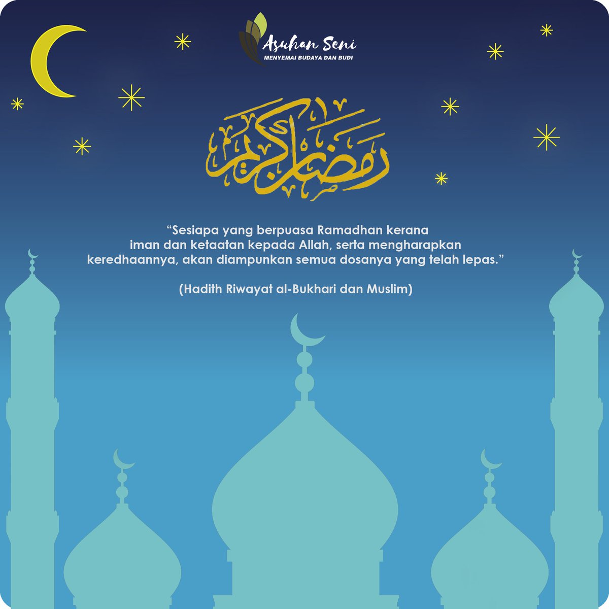 Hai orang-orang yang beriman, diwajibkan atas kamu berpuasa sebagaimana diwajibkan atas orang-orang sebelum kamu agar kamu bertakwa." (Al-Baqarah:183)

Selamat menyambut Ramadhan al-Mubarak, marhaban ya Ramadhan

#budayaserlahanbudi #asuhanseniistanabudaya #ramadhan