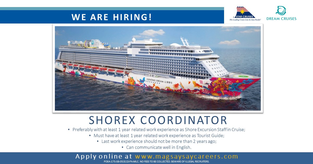 Magsaysay Careers Ar Twitter Job Qualifications Preferably With At Least 1 Year Related Work Experience As Shore Excursion Staff In Cruise Must Have At Least 1 Year Related Work Experience