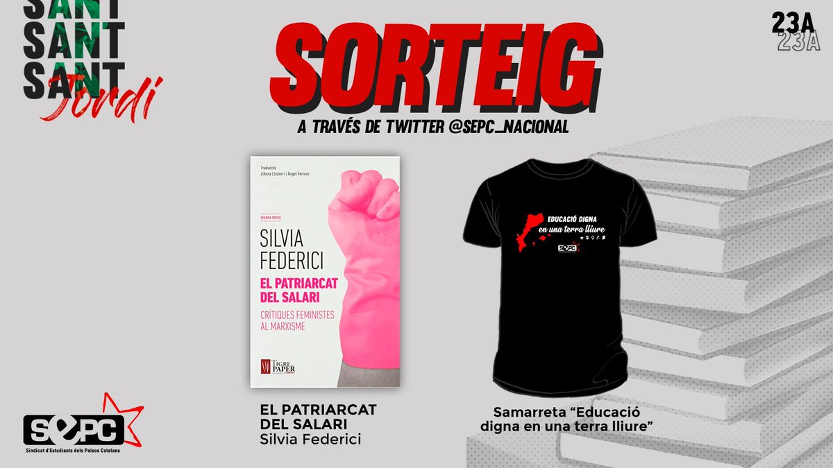 📚🌹#SantJordi | 🌞 Bon dia, per celebrar aquesta diada us portem un sorteig, llibre "El Patriarcat del salari" i una samarreta del SEPC. 
Per participar: 
👉 Seguir-nos (<a href="/SEPC_nacional/">SEPC</a>) 
👉 Mencionar a dues companyes als comentaris
👉 RT