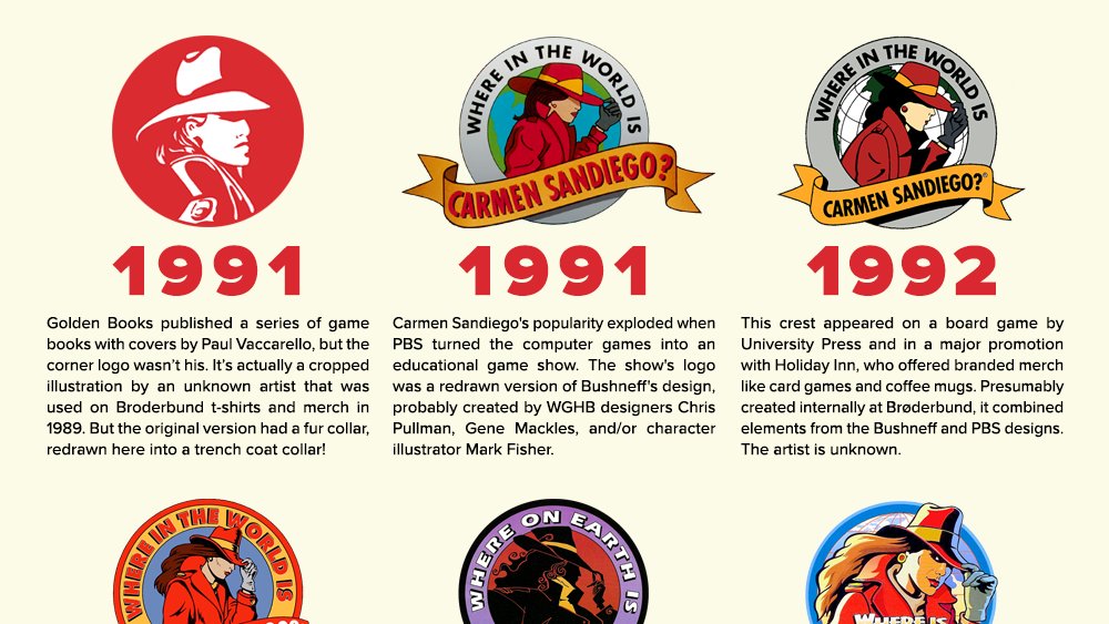 Today is the 35th anniversary of  #CarmenSandiego, released for the Apple II on April 23, 1985.To celebrate, I created an infographic about Carmen's circular logo. Who knew it went through so many iterations?Link:  https://www.acriticalhit.com/infographic-evolution-carmen-sandiego-crest-logo/